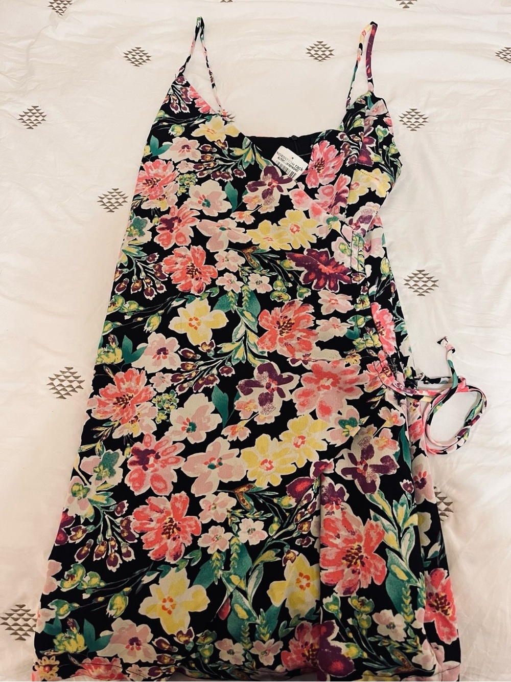 Floral Slip Dress in Black with Multicolor Bloom